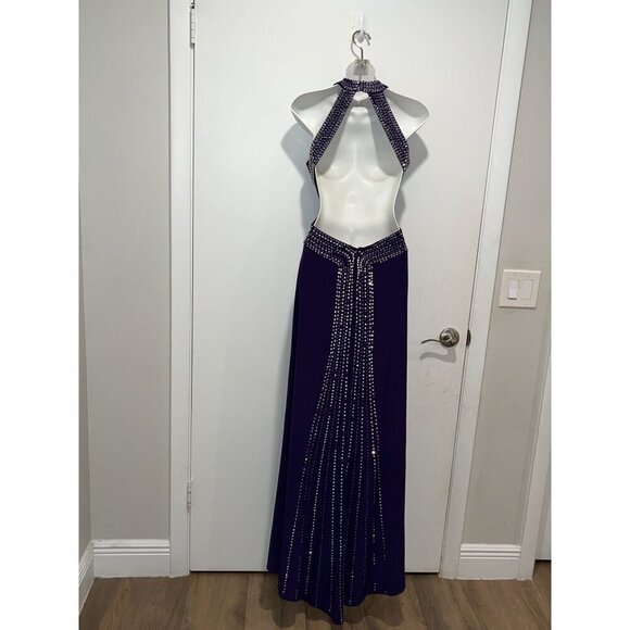 Betsy & Adam Purple Metallic Halter Formal Evening Dress Gown Women's Size 0 - Picture 8 of 15
